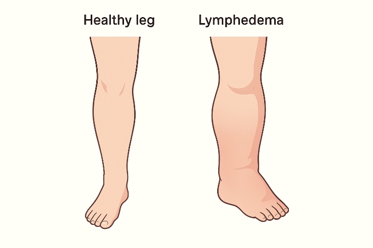 gamba normale e gamba con linfedema 