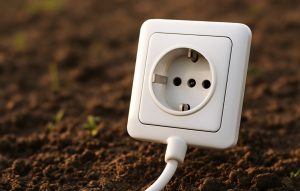 Illustrazione presa corrente con cavo nel terreno: energia dal suolo della terra