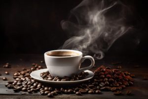 Tazza di caffè e chicchi di caffè