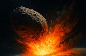Illustrazione della collisione di un asteroide