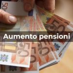 Uomo con banconote da 50€ in mano e la scritta "aumento pensioni"