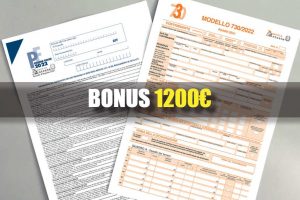 modello 730 e PF con scritta "bonus 1200€" in primo piano