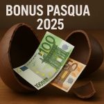 Illustrazione uovo di pasqua aperto e scritta bonus pasqua 2025