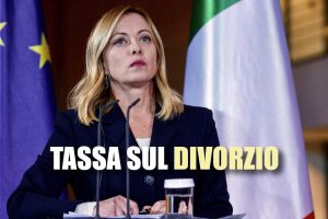 Giorgia Meloni e scritta "tassa sul divorzio"