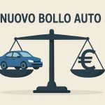 Illustrazione bilancia con una macchina e il simbolo €. Scritta "nuovo bollo auto"