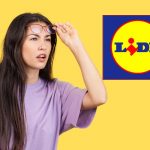 Ragazza sorpresa che si alza gli occhiali per vedere meglio e logo Lidl