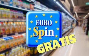 Supermercato sullo sfondo, scritta "gratis" e logo Eurospin