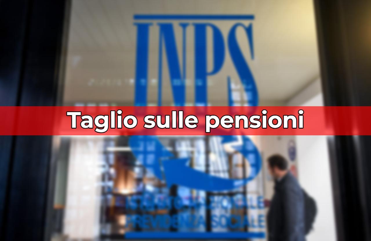 Logo INPS vetrina ufficio e scritta "taglio sulle pensioni"