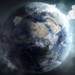 Illustrazione pianeta terra arido e ricco di smog. Distruzione dell'atmosfera e fine del mondo